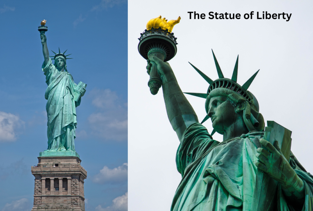  "Iconic Statue of Liberty against a clear sky, one of the top places to visit in New York City, welcoming visitors from Liberty Island."

