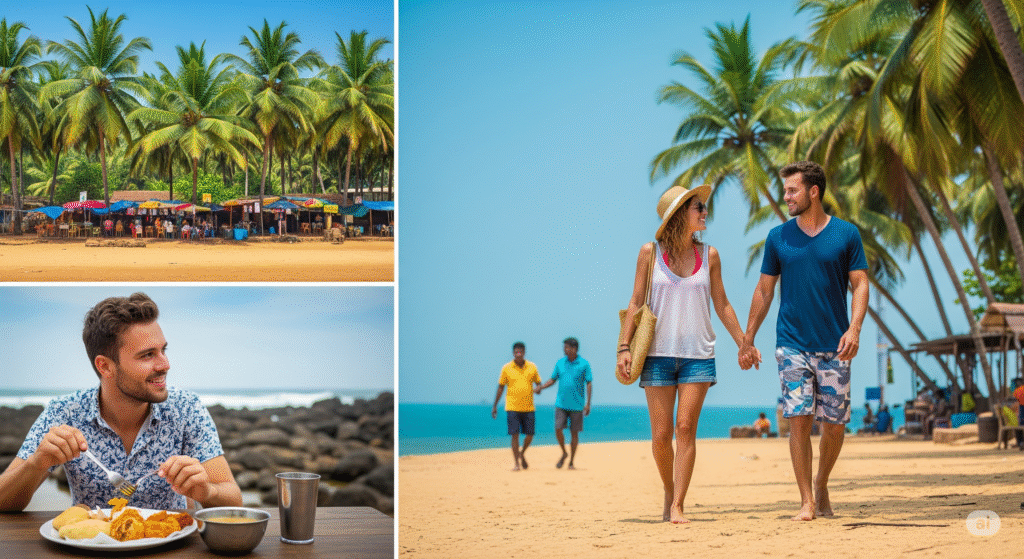 Couple enjoying beach sunset in Goa, one of the most popular cheap places to honeymoon in India.